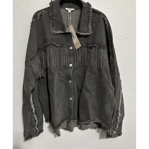 NWT GeeGee‎ Plus - Black Denim Jacket with Tassel Detailing & Distress - Size 1X